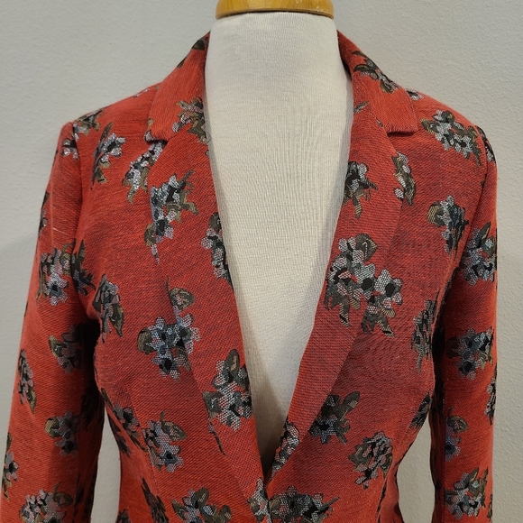 House of Harlow 1960 x Revolve Solange Red Metallic Floral Blazer Coat - Picture 6 of 9